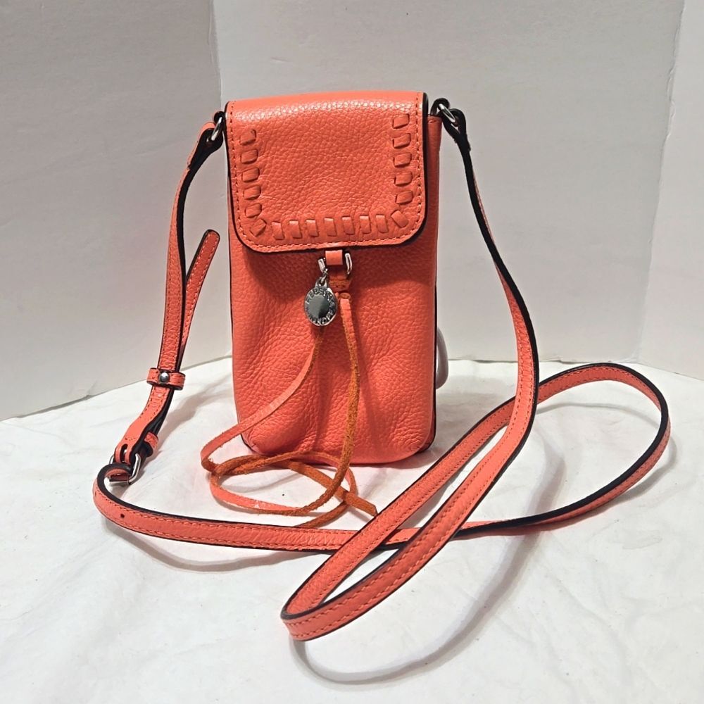Rebecca Minkoff Isobel Phone Bag Crossbody Coral Adjustable Strap Logo charm